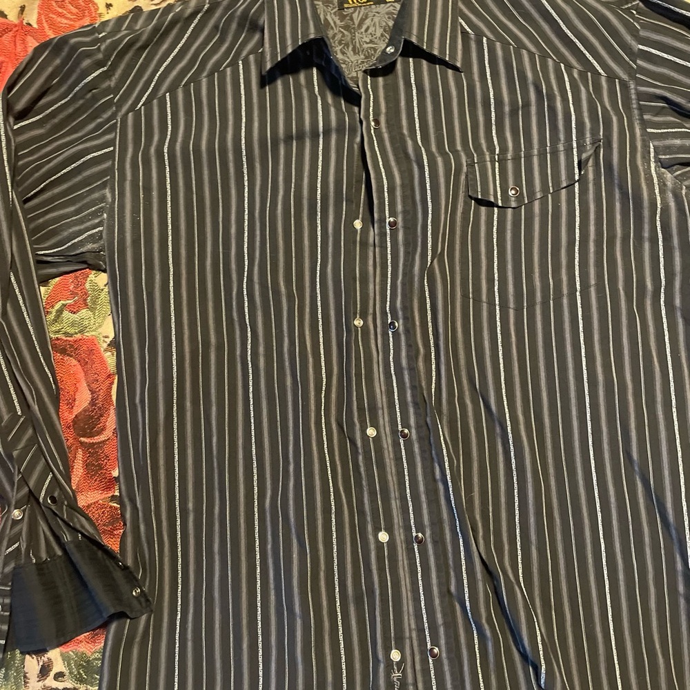 Black Dress Shirt with Pinstripe Design and Long Sleeves